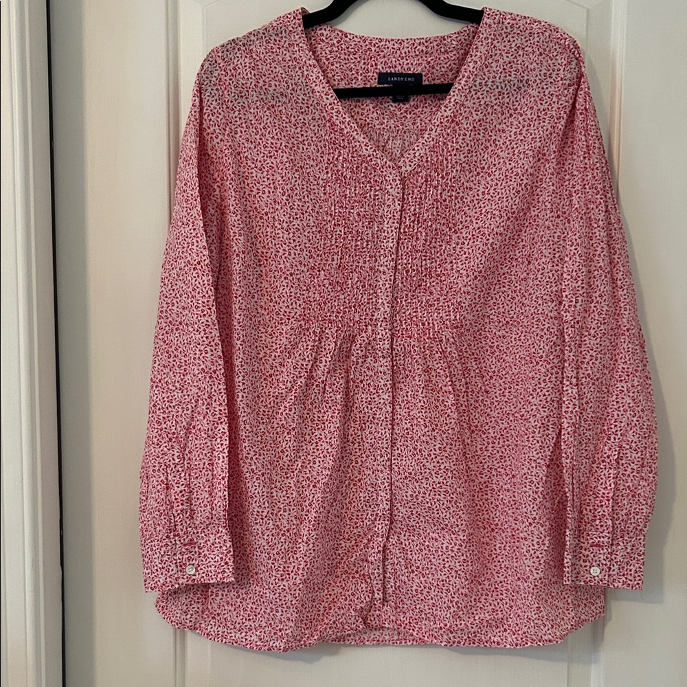Lands' End Red Patterned Blouse